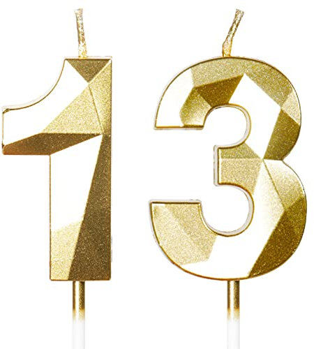 Yiran Geburtstagskerzen Zahlen 13, 5cm Gold, Kerzen für Geburtstagsdeko, Torten- und Kuchendeko, Nummer 13