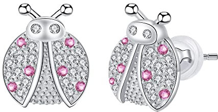 Arrebol Marienkäfer Ohrringe Kinder 925 Sterling Silber Damen Ohrstecker mit 3A Zirkonia Ohrschmuck Für Frauen Mädchen Geschenk