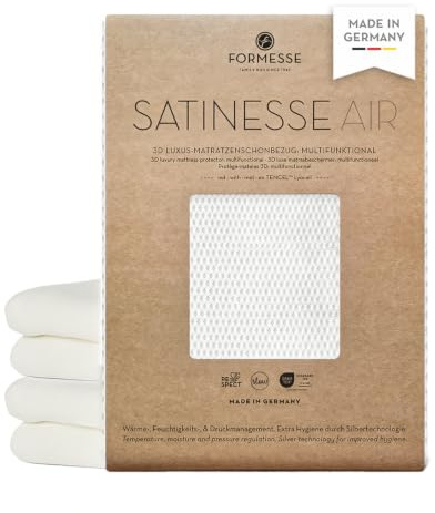 Satinesse Air 3D-Luxus-Matratzenschoner: trocken, frisch, extra Hygiene | FORMESSE; 90x200cm, bis 30cm; 60% Polyester, 40% TENCEL™ Lyocell; Silber-Ionen & feuchtigkeitsabweisend; kein Verrutschen