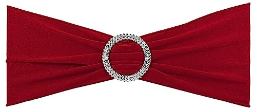 PATIKIL 13 x 5 Stretch Chair Sashes Bows, 25 Pack Elastic Chair Bands Sashes with Buckle Slider for Wedding Banquet Decorations, Burgundy