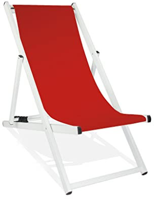 MultiBrands Liegestuhl, klappbar, Aluminium, Sitzbezug, weiß lackiert (Rot)