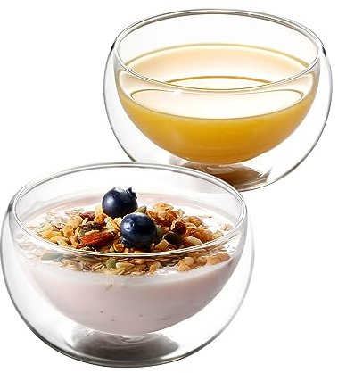 NUTRIUPS Juego de cuencos de vidrio de doble pared, cuencos de vidrio para ensalada, cuencos de vidrio, cuencos de vidrio para mezclar, aptos para microondas, cuencos de vidrio transparente (0,5 L)
