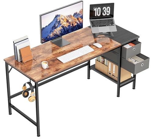 HOMIDEC Schreibtisch, Computertisch mit 2 Schubladen, Bürotisch Schreibtisch Holz Officetisch fürs Büro, Wohnzimmer, Home, Office (120 x 50 x 75 cm)