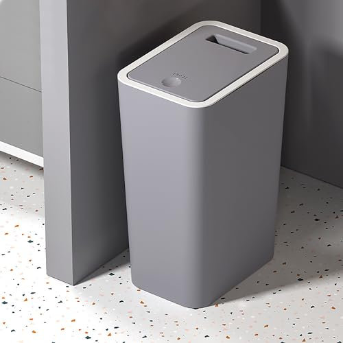 Sightday Kitchen Bin,9L Bathroom Bin with lid,Push Button Plastic Bin for Toilet Bin,Kitchen Bins,Bedroom Bin,Office Bin,Living Room Bin,Bin with Lid Dog Proof Bin (Grey Bin)