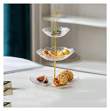GaRcan Frutero Bandeja para Servir de 3 Niveles Bandeja de Vidrio para Frutas Bandeja para Pasteles de múltiples Capas Recepción Comercial Pastelería Postre Soporte de exhibici