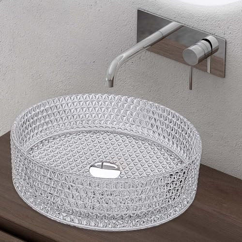 doporro Waschbecken Glas Aufsatzwaschbecken BxTxH: 39x39x12cm in Transparent Waschplatz Handwaschbecken Waschtisch Minerva07