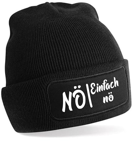 Herzbotschaft Beanie Strickmütze mit Spruch | Nö - Einfach nö | schwarz | Unisex SoftTouch angenehm weiche und warme Wintermütze | OneSize Einheitsgröße für Erwachsene