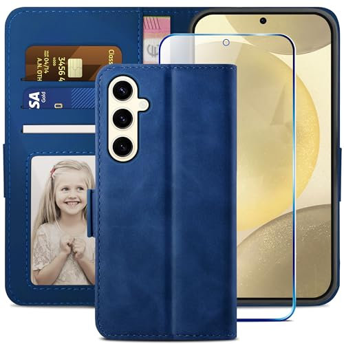 YATWIN Handyhülle Kompatibel mit Samsung Galaxy S24 Hülle +1 Stück Panzerglas Schutzfolie, Klapphülle Samsung S24 Premium Leder Brieftasche Schutzhülle [Kartenfach][Stand] Handytasche Case