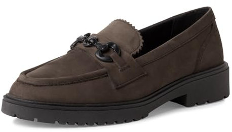MARCO TOZZI Damen Loafer ohne Absatz aus Leder mit Schnalle, Braun (Anthracite N.C), 38 EU