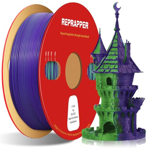 RepRapper Pla Matt 3D Printer Filament, Dual Colour PLA Filament 1.75 mm, Dimensional Accuracy +/- 0.03 mm, 1 kg Multiple Colour PLA Filament, 3D Printing Filament for 3D Printer, Matte Lila/Grün