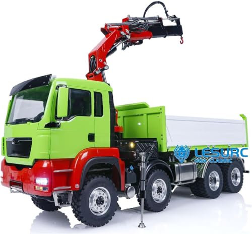 wheelfun 1/14 8X8 RC Hydraulische 3-Wege Dump Truck Fernbedienung Kran Kipper 2Speed Getriebe Licht Sound ESC System LESU Baufahrzeug