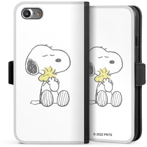 Klapphülle kompatibel mit Apple iPhone 8 Handyhülle aus Kunst Leder schwarz Flip Case Peanuts Snoopy Liebe