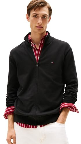 Tommy Hilfiger Herren Strickjacke Cardigan mit Reißverschluss Rib Zip Through Baumwolle