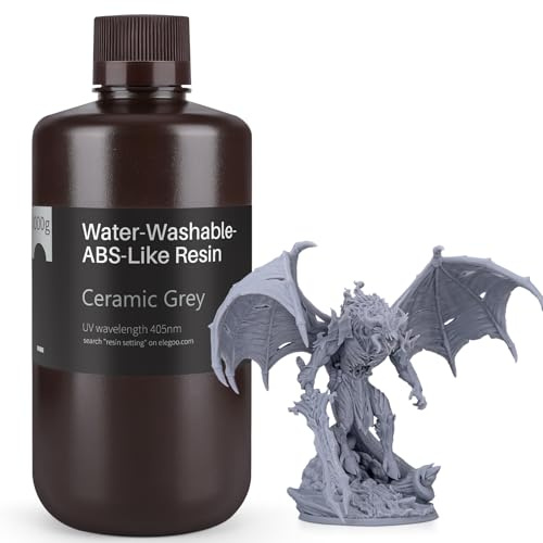 ELEGOO 405nm Wasser Waschbares ABS Like Resin, Grau 1KG | Hohe Zähigkeit, hohe Haltbarkeit, Water Washable 3D Drucker Rapid Harz für LCD/DLP 3D Drucker