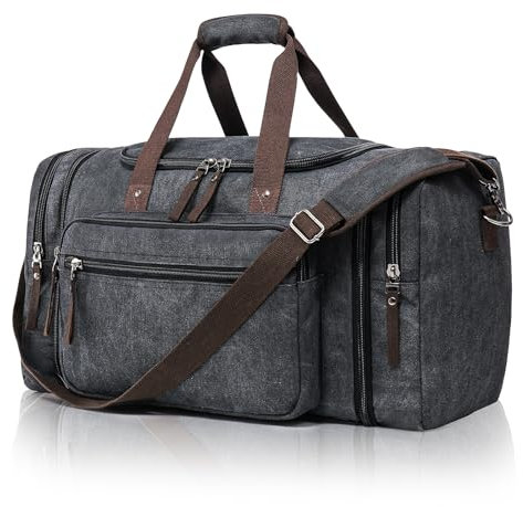 Erweiterbare Reisetasche 70L, Große Sporttasche Herren Damen, Robuste Stofftasche für Reisen, Fitness und Business, Handgepäcktasche (Dunkelgrau)