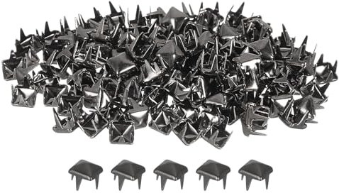 QUARKZMAN 80 Stück Quadratische Pyramiden-Nieten, 4mm Vier-Klauen-Studs Spikes, Kupfer Punk Rock Nailhead Spots für Kleidung Tasche Leder Schuhe (Glänzendes Schwarz)
