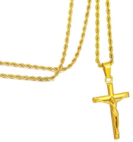 Speroto Gold Cross Necklace for Men - Stainless Steel Chain, 22'' Rope
