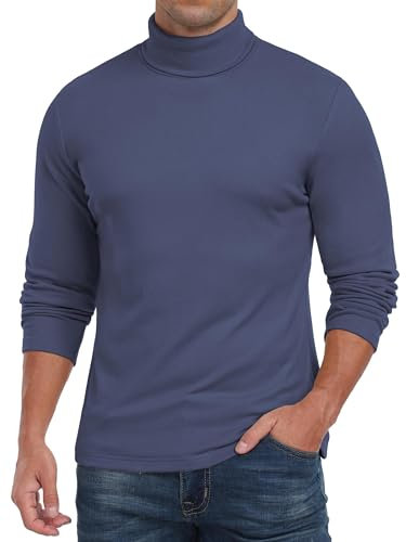 QIXING Mens Long Sleeve Thermal Underwear Tops Turtleneck Thermal Winter Warm Shirts for Mens Basic Layer Tops(Navy Blue, XL)