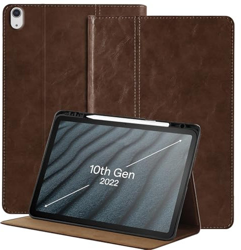 NANRUIL Hülle für Ipad (A16) 11.Gen 11 Zoll 2025 and Ipad 10.Gen 10,9 Zoll 2022 Echtes Leder Tablet Schutzhülle Case Cover,mit Stifthalter und Auto Wachen/Schlafen.Dunkelbraun