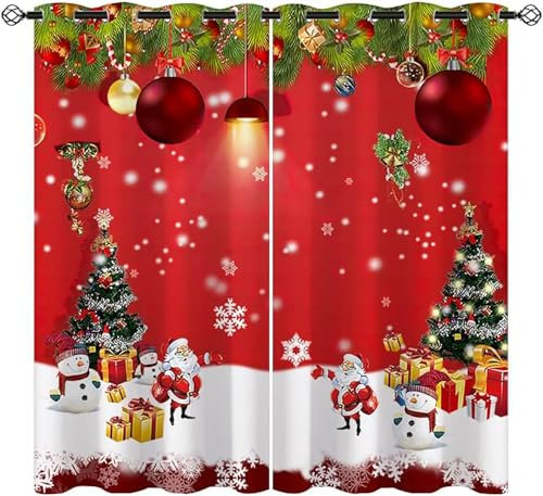 ZZTBQ Weihnachten Verdunkelungsvorhang Für Kinderzimmer weihnachtsdeko Gardinen Blickdichter 2er Set Vorhang Verdunkelung mit Ösen Frohe Weihnachten Rot deko 150x166cm