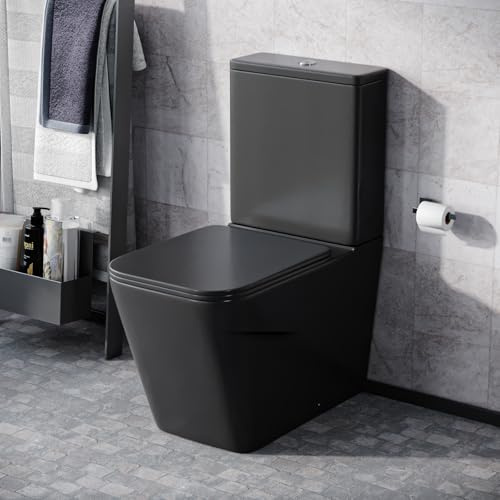 Nes Home Rimless Square Close Coupled Toilet Pan, Cistern & Seat Matt Black