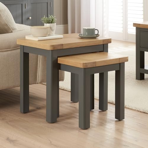 The Furniture Market Marbury Slate Grey | Painted Nest of 2 Side Tables | Wooden Nesting Tables | Country Styling | Space-Saving Design | Living Room | Fully Assembled | H 500 x W 550 x D 400mm