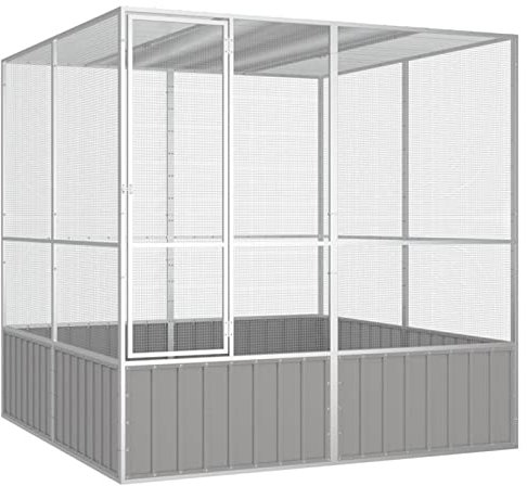 ShGaxin Vogelkäfig, Papagei & Wellensittich, Grau, 213,5x217,5x211,5 cm, Verzinkter Stahl, Witterungsbeständig, Einfache Montage, Inkl. Wasserflasche, Ständer, Schale
