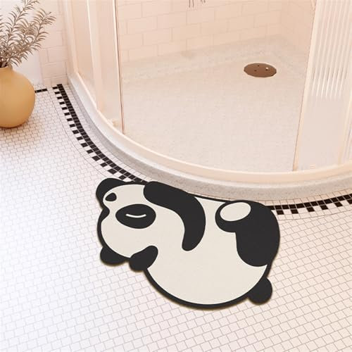 LVYUDS Curved Shower Room Diatomaceous Earth Bath Mat Absorbent Duplex Non-Slip Footbeds, Washable Quick-Drying Soft Stone Bath Mat Easy Storage(45 * 70cm,Panda)