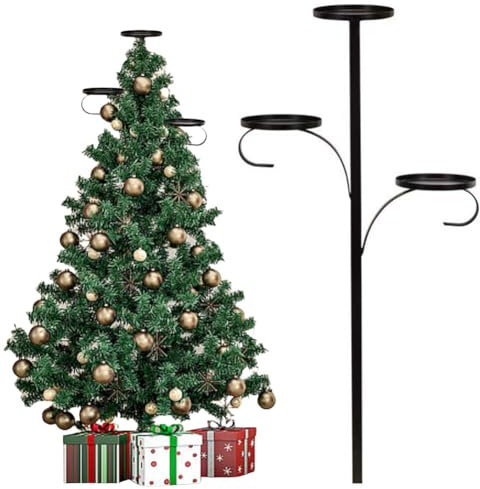 Black Triple Tree Topper, Christmas Tree Topper Candle Holder, Candelabra Tree Topper for Christmas, Unique 3 Tier Candle Holder, Light Up Christmas Tree for Indoor Bedroom Kitchen (60 cm)