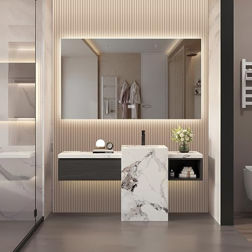 BLSYHDH Badezimmerspiegel mit Beleuchtung, 80 x 140 cm, Wandmontage, Klassisch, Ungerahmt