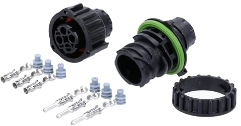Kalitec KALI-2003 DIN 72585 Rundstecker Set 3-polig I Gehäusematerial PBT GF30 I Kabelausgangswinkel 180° I Stecker wasserdicht IP69K I Betriebsspannung 48 VDC I Draht-zu-Draht Stecksockel