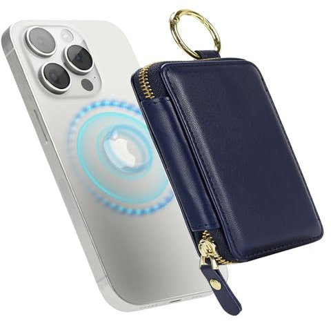 Havaya Magnetische Wallet mit kartenfach für iPhone 16/15/14/13/12 Serie mit Schlüsselring mit Reißverschluss Geldbörse für Magsafe Wallet - Blau