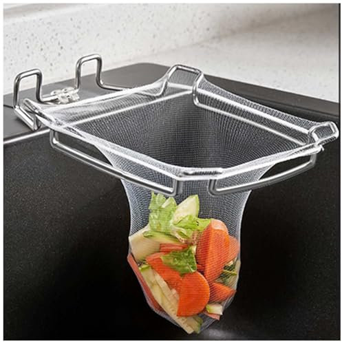 Kitchen Sink Holder Filter - Kitchen Sink Drain Strainer, Food Catcher Basket, 304 Stainless Steel Rack and 50 Encrypted Filter Net, Multifunctional Leftover Collection Stretchable Filtering Mesh Bags