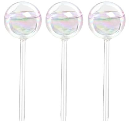 3 Pcs Iridescent Plant Watering Globes, Light Iridescent Color Clear Glass Automatic Plant Waterer Bulbs, Automatic Water Device Drip Irrigation Kits, Self Watering for Indoor and Outdoor Plants