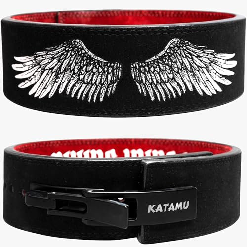 Katamu Premium Lever Gewichthebergürtel | Gym Belt | Powerlifting Gürtel | Leder Gewichthebergürtel mit Hebel (Divine Wings, XX-Large)