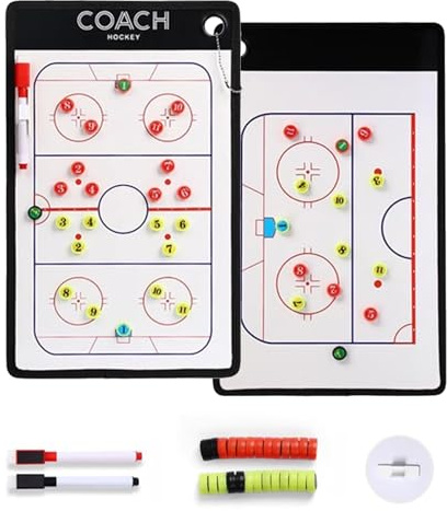 SCBTGKLN Magnetische Eishockey-Coaching-Tafel, Doppelseitiges Trocken Abwischbares Klemmbrett, Tragbares Whiteboard, mit Markern, Schachfiguren
