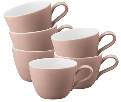 Seltmann Weiden Life Fashion Posh Rose Kaffeetassen 6er Set, 240 ml, Einfarbige Tassen, Mix & Match Geschirr, Spülmaschinen- & Mikrowellenfest, Porzellan, Rosa/Weiß