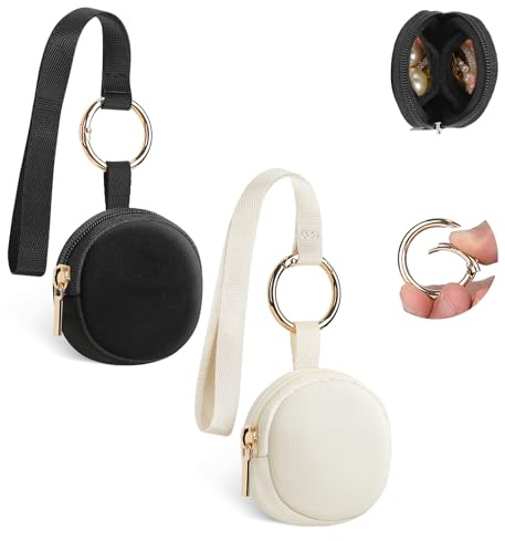 Playexen 2 Stück Schmuckaufbewahrung Reise Mini Tasche Schmuckkästchen Klein Schmucktasche Mädchen Tragbare Schmuck Reiseetui für Damen Schmuck-Organizers Ohrringe Armbänder Ringe Etui(Schwarz&Beige)