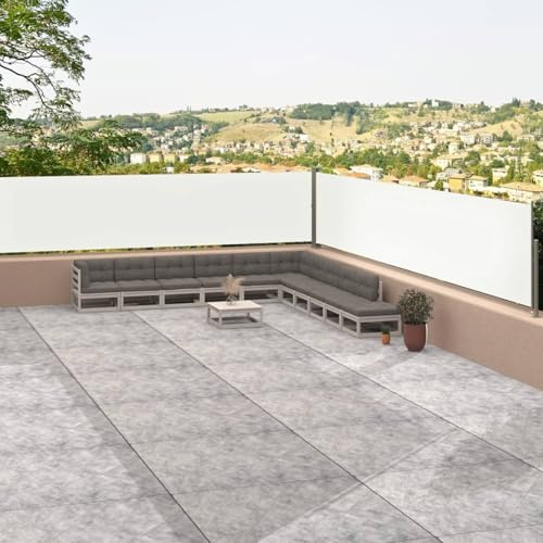 IKAYAA Aluminium Doppel- Seitenmarkise Ausziehbar 117 x 1200 cm Sonnenschutz Doppelseitenmarkise Windschutz Terrasse Sichtschutz Doppelmarkise Creme