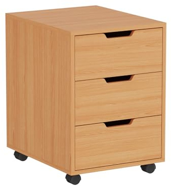 Homullel Office Pedestal Under Desk Drawers, Mobile Flie Cabinet Office Storage Unit (NOT Lockable, Beech)