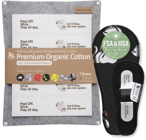 Made in EU; Flügellose Baumwolle Tanga-Slipeinlagen mit Klebestreifen, 7er | Tanga-Unterwäsche; 100 EcoGrip-Halt, wiederverwendbar; täglicher Ausfluss; heiß waschbar; keine wasserdichte Schich
