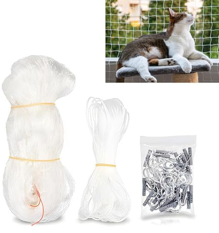 WideSmart Katzennetz für Balkon, 3 x 10 m Katzennetz,Verdicktes Katzennetz Transparent Haustiernetz,Bissfest und alterungsbeständig Geeignet für Balkone Fenster Gärten Terrassen Teichnetz transparent
