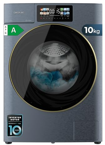 Cecotec Lavasciuga 10-6Kg Carica Frontale Bolero Wash&Dry 106950 Autodose Inverter 3D Titanium A. 1400 rpm, 13 Programmi, Motore Inverter Plus, Core Matrix Screen 9,2, Smooth Wash, Porta XXL