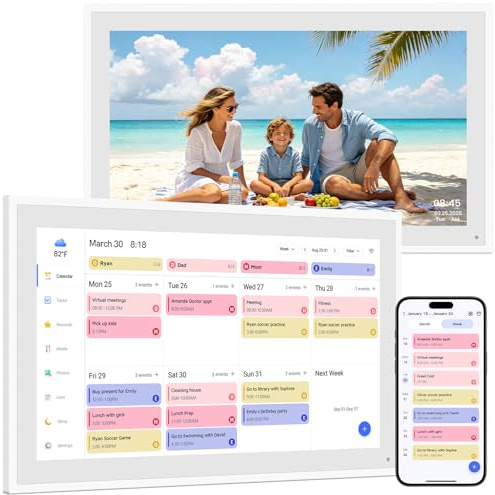 Ekasoco 15.6 Zoll Digitaler Kalender Wand | digitaler familienplaner groß mit Aufgaben & Belohnungssystem, Bilderrahmen | Synchronisiert mit Google & Outlook | Wand- & Tischhalterung inklusive