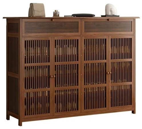 BEDCKCC Armoire à Chaussures en Bambou, 4 Niveaux Armoire à Chaussures Tiroir à Clapet Respirant Rangement Chaussure avec Étagères, en Entrée Couloir Et Salon 130 X 33 X 99cm