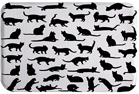 Fußmatte Schwarze Katzensilhouette Auf Weißem Hintergrund, Tiermotiv Türmatte Saugfähig Badteppich rutschfest Duschvorleger Für Wohnzimmer Eingang Küche 40X60CM