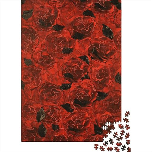 Rote Rose Muster Puzzle 1000 Teile Schwer Puzzle Spielzeug Pädagogisches Spiel Impossible Schwarze Blätter Herausforderung Spielzeug Für Erwachsene Und Kinder Ab 14 Jahren 1000pcs (75x50cm)