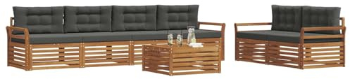 vidaXL Outdoor-Sofagarnitur mit Kissen 7 pcs Natur und Anthrazit, Garten-Sofa, modernes Ecksofa, langlebiger Lounge, Terrasse, Bequeme Sitzgruppe für Entspannung