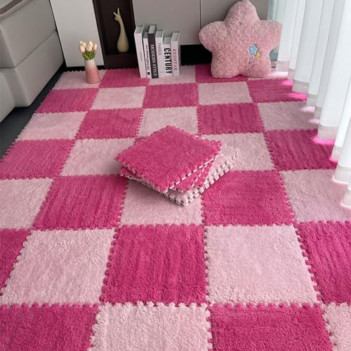 VDCVADKYE Tapis de Jeu Moelleux, Lot de 10 Tapis Sol en Mousse emboîtables Multicolores 12 x Pouces(Rose Red+Pink)