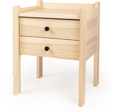 woplus Comodino in legno massello naturale, altezza 55 cm, moderna console notturna con 2 cassetti e spazio di archiviazione, altezza ideale per letti a molle, tavolino in vero legno, colore nero